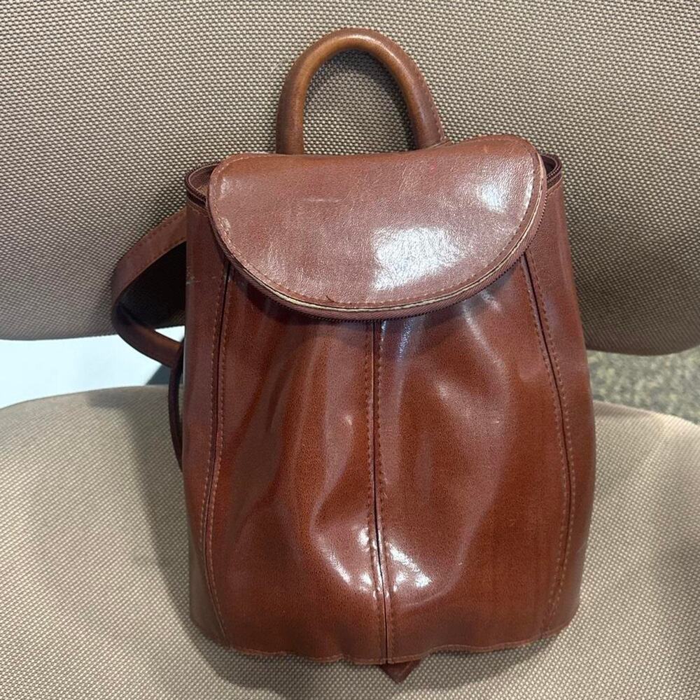 Vintage Cognac Brown Leather Top Handle Bag 70s 80s Structured Purse